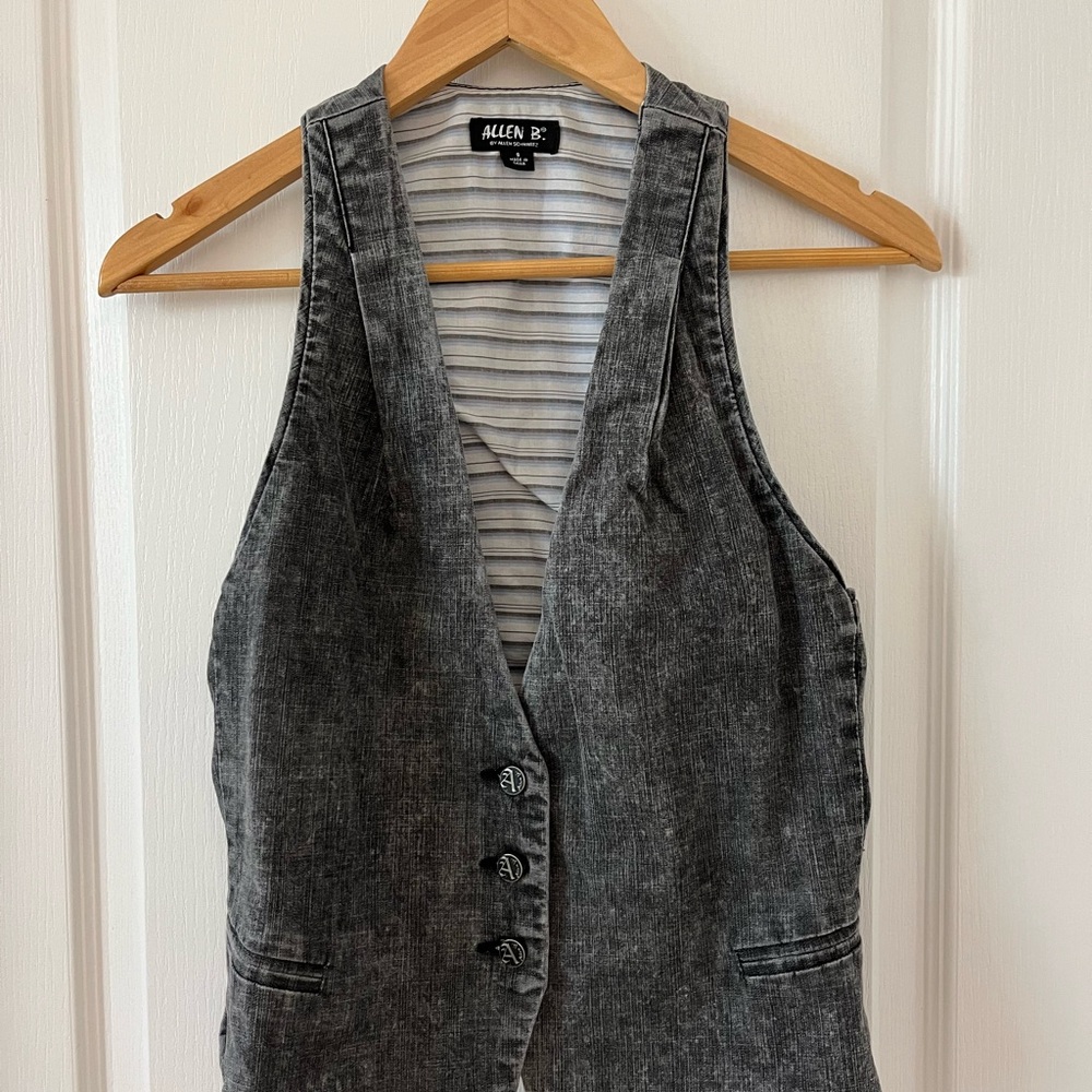 Allen B. By Allen Schwartz Striped Gray and White Vest